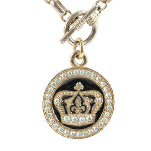 Tommassini 1" Round AB Stones Crown Pendant 17" Goldtone Toggle Necklace